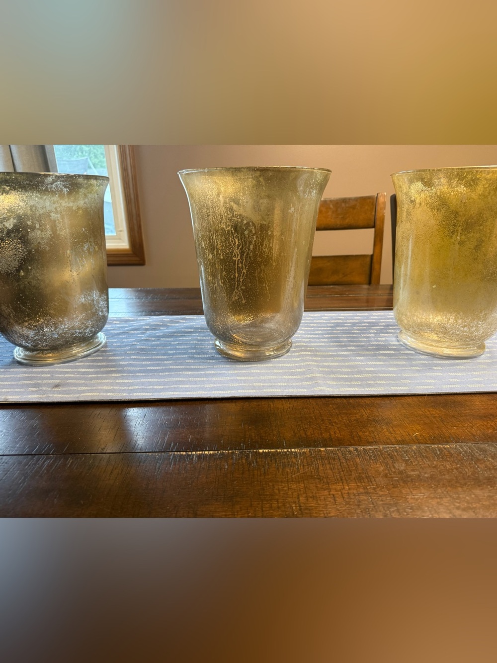 3-Gold Mercury Glass Hurricane Vase - Decorative Serveware Accent